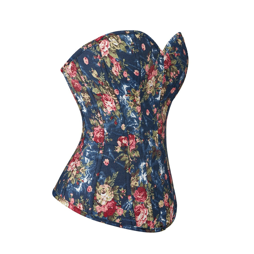 Retro Little Blue Flowers Corset Women's Bodybuilding Corset