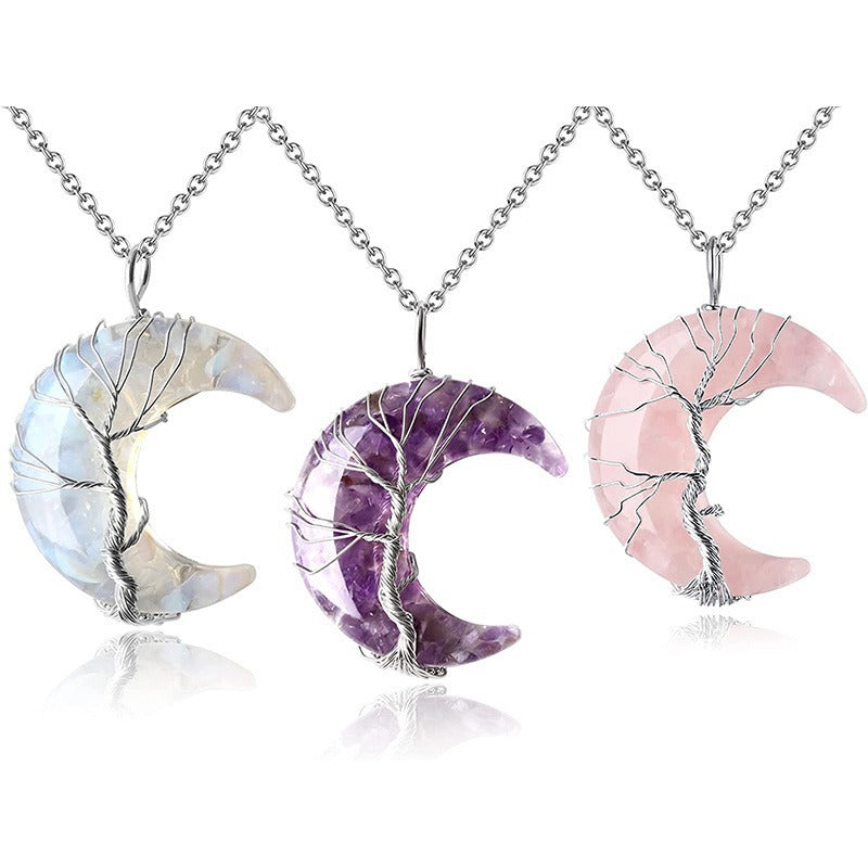 Winding Stone Lucky Tree Metal Copper Wire Crystal Necklace