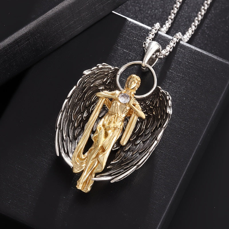 Retro Europe And America Fashion Virgin Necklace Redemption Light Angel Wings Goddess