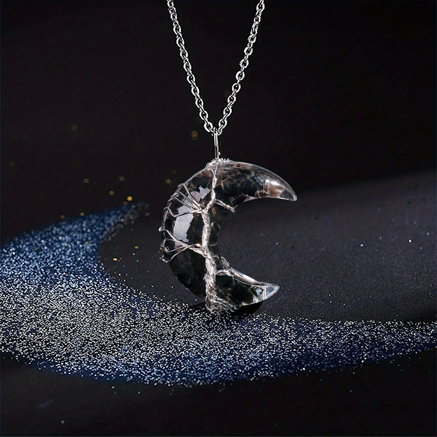 Winding Stone Lucky Tree Metal Copper Wire Crystal Necklace