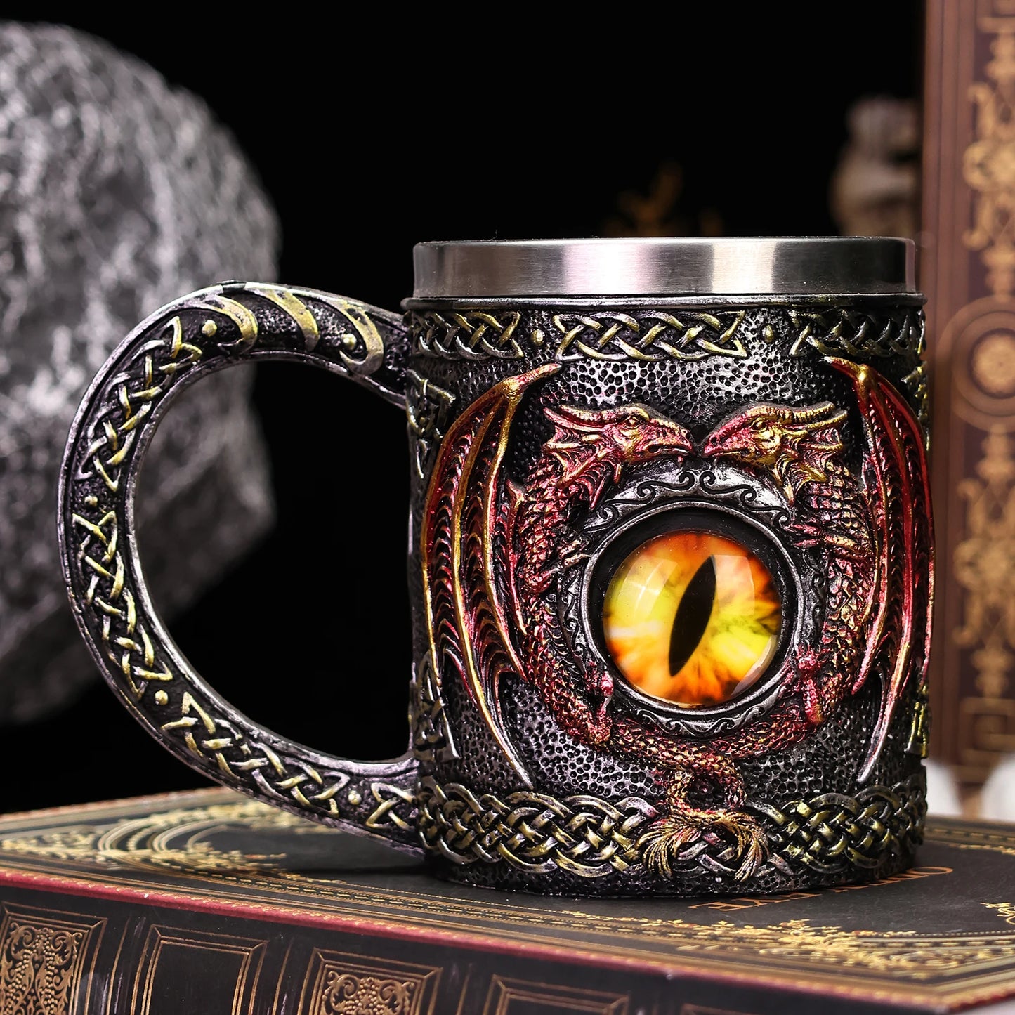 Dragon Eye Tankard 304 acier inoxydable intérieur médiéval croix épées chevalier bière thé café tasse Stein tasse 450ml Halloween cadeau
