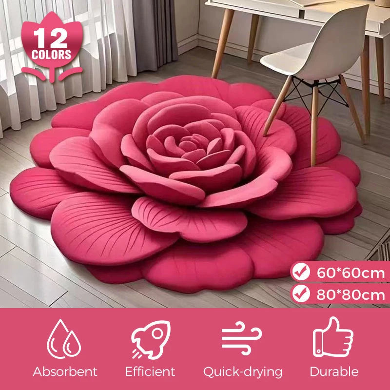 Tapis de sol en peluche florale et terre de diatomées, absorbant, antidérapant, pour salle de bain, motif de fleurs fraîches 3D, résistant à la saleté