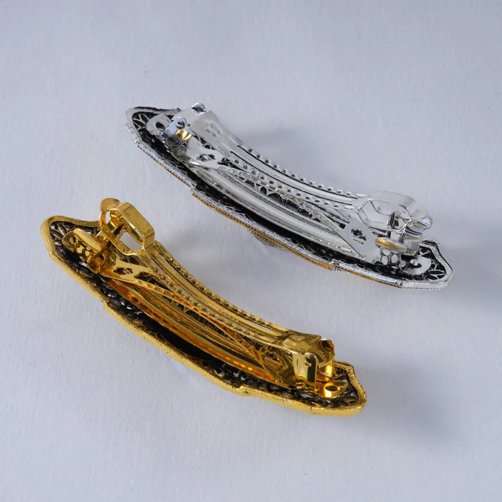 Pince à Cheveux Horizontale de Style Rétro pour Femme, Épingle en Alliage Premium, Griffe Droite, Couleurs Or et Argent, Style Européen et Américain