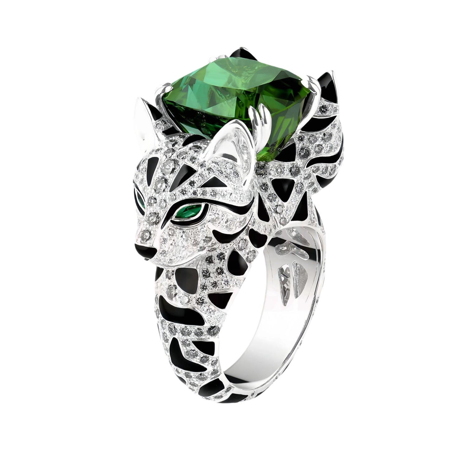 Bague Femme Argent Sterling 925 Émeraude et Diamant Haute Teneur en Carbone Design Léopard Or