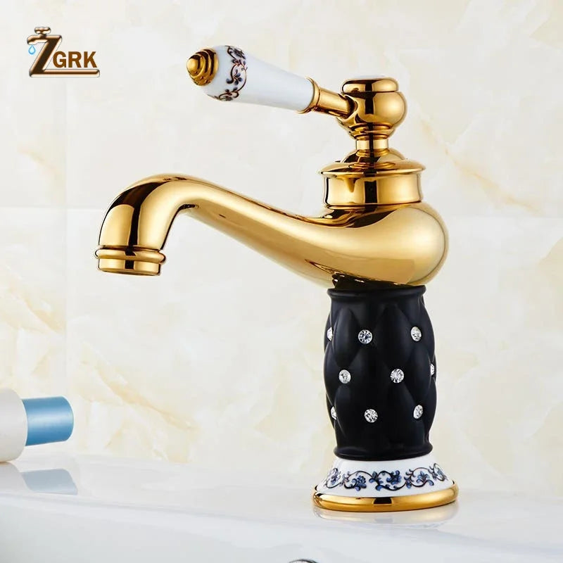 ZGRK robinets de lavabo diamant or robinet de salle de bains mitigeur à poignée unique mélangeur d'eau chaude et froide grue bain robinet mitigeur en laiton