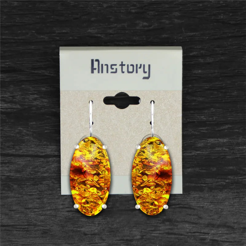 Ensemble collier et boucles d'oreilles vintage pour femme, pendentif en forme d'oeil, ambres simulés, bijoux fantaisie plaqués argent antique