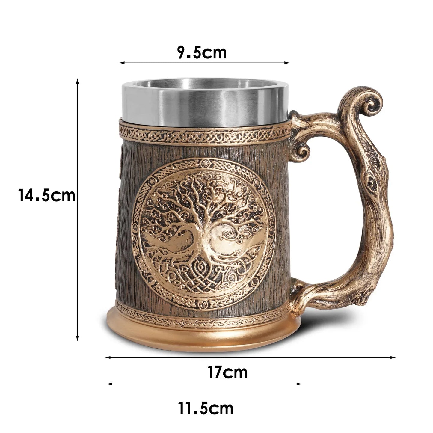 Tasses à bière Norse Myenson, arbre du monde, viking, kokor, baril de chêne, chope en résine, acier inoxydable, tasse à eau, tasse à café, 600ml