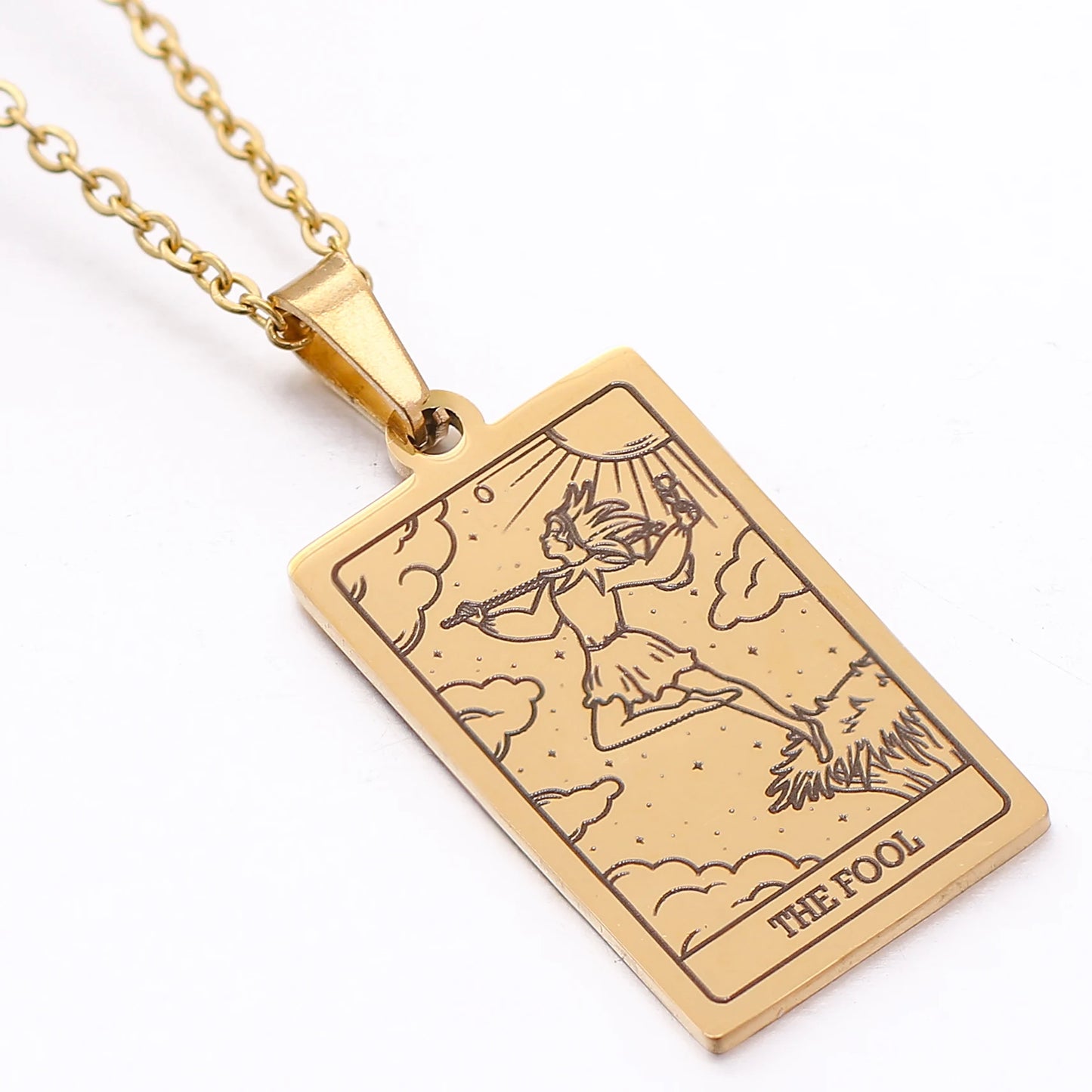 Collier de carte de Tarot en acier inoxydable, amulette porte-bonheur, bijoux ras du cou pour femmes, pendentif magicien/étoile/lune/soleil, vente en gros