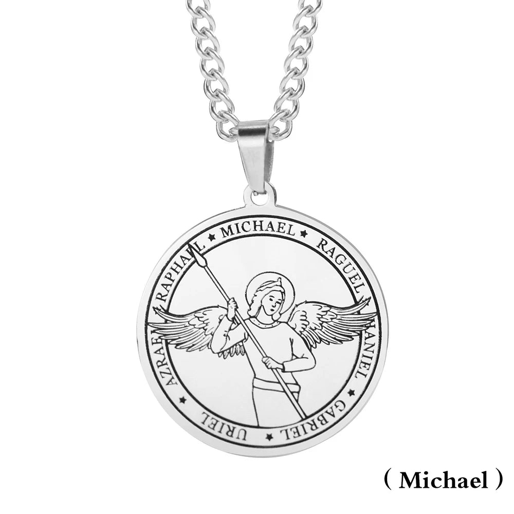 Religieux Azrael Gabriel Raphael Uriel Michael archange aile d'ange médaille en acier inoxydable pendentif collier bijoux