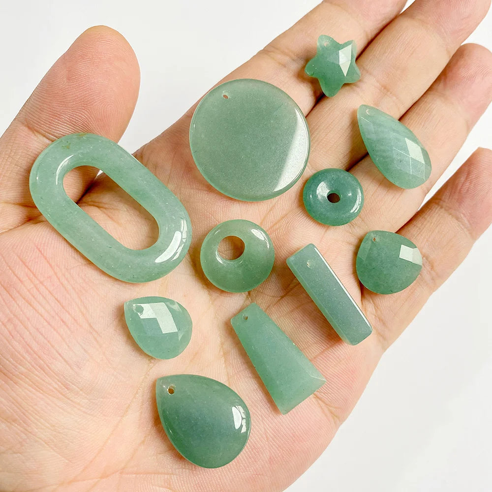 Pendentif en Pierre Naturelle Aventurine Verte, Perles de Jades de Guérison, Breloques Porte-Bonheur, Bijoux de Bricolage pour Femme et Homme, 2 Pièces