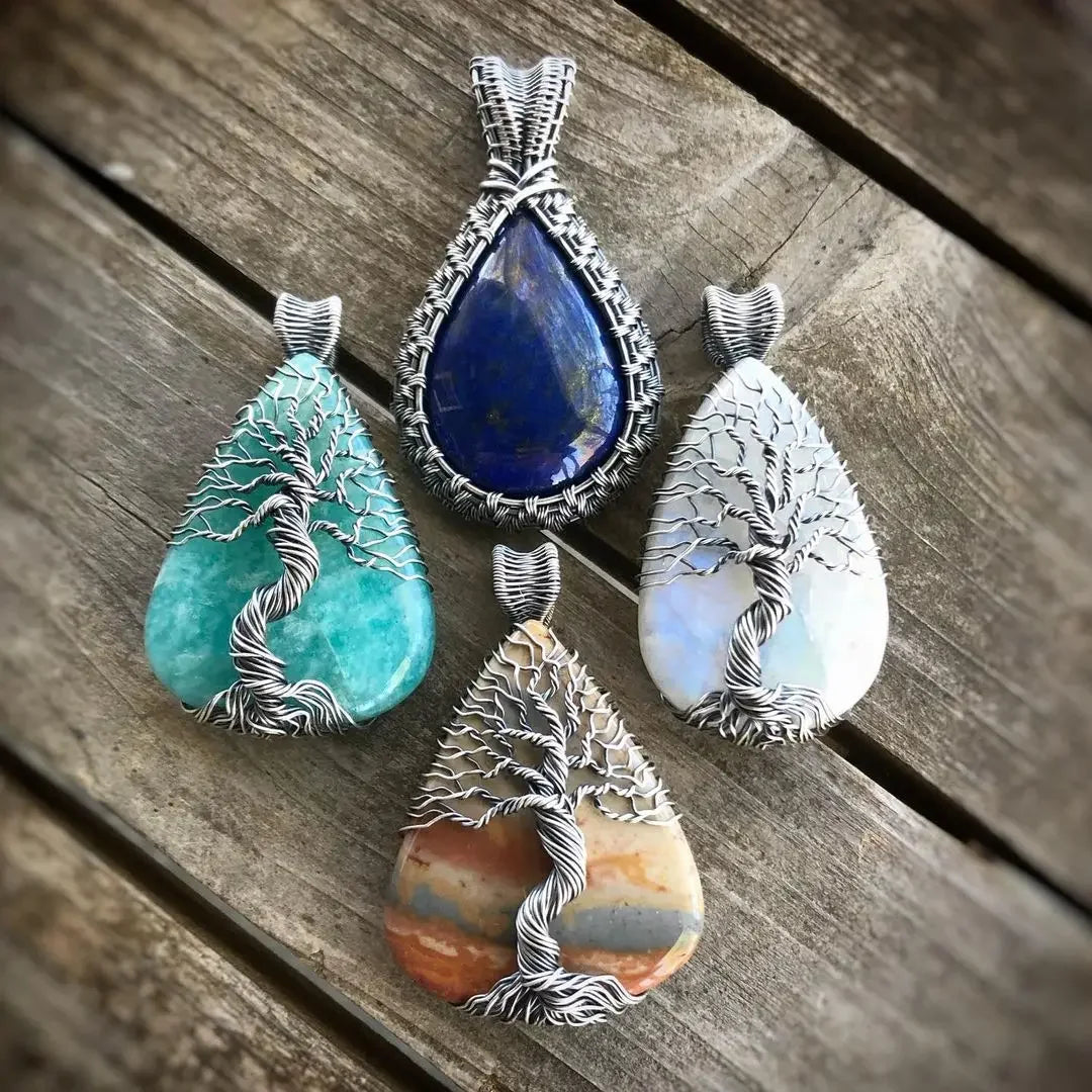 Pendentif en pierre naturelle pour femme, breloques en cristal, arbre de vie fait à la main, goutte d'eau, bijoux de déclaration, cadeau de bricolage, mode