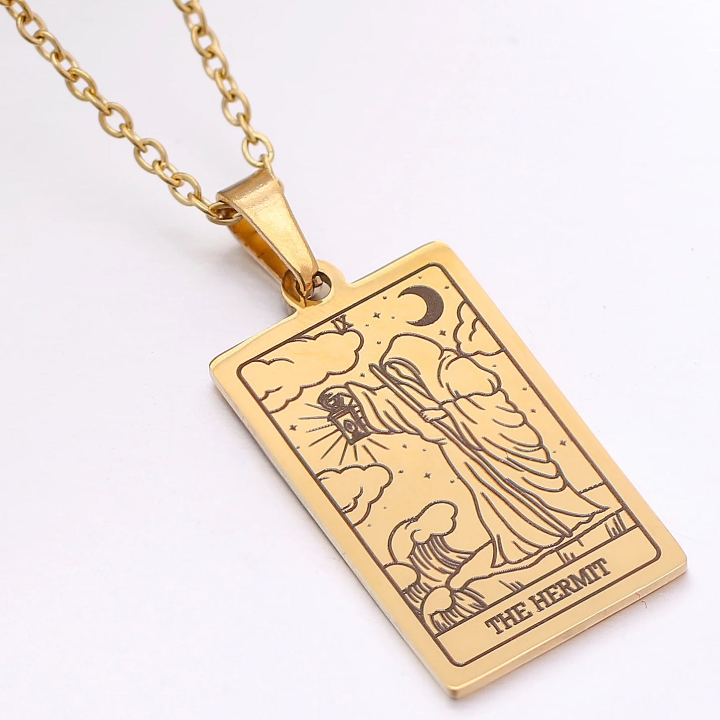 Collier de carte de Tarot en acier inoxydable, amulette porte-bonheur, bijoux ras du cou pour femmes, pendentif magicien/étoile/lune/soleil, vente en gros