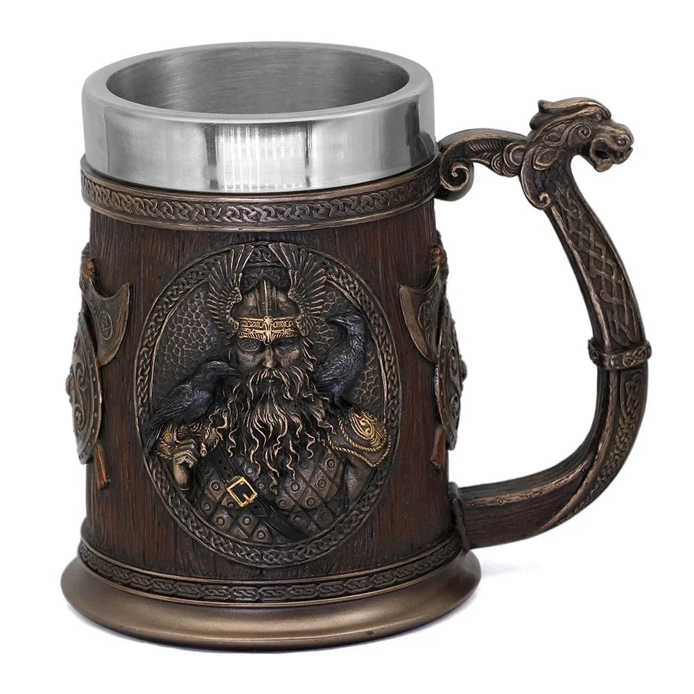 Tasse à bière de la mythologie médiévale de 600ml, tasse Viking Vintage, grande capacité, tasse à café rétro, tasse d'eau, tasse en résine et acier inoxydable