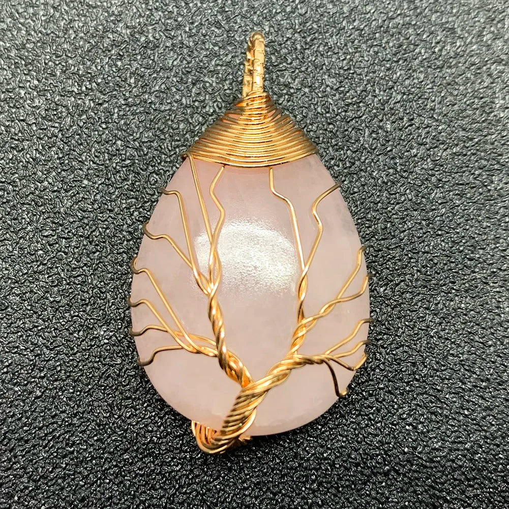 Pendentif en pierre naturelle pour femme, breloques en cristal, arbre de vie fait à la main, goutte d'eau, bijoux de déclaration, cadeau de bricolage, mode