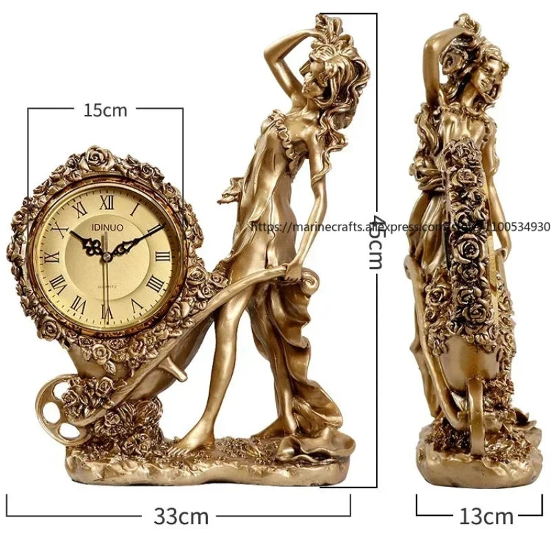 Horloge à pendule artistique européenne, ornements de montre, horloge de bureau, maison, salon, décorations de meuble TV