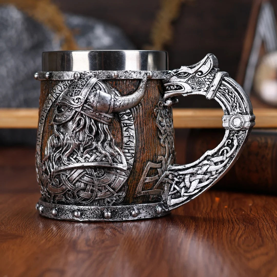 Valhalla Viking acier inoxydable nordique Viking baril Dragon bateau guerrier corne crâne bière tasse Tankard Stein tasse 400 ml