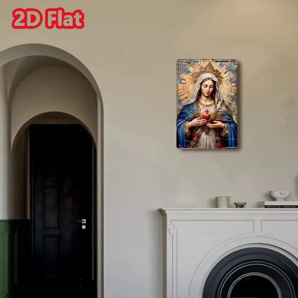 Peinture en feuille de fer pour décoration de maison, panneau métallique en forme de cœur sacré de la vierge marie, décoration murale 2D pour plusieurs espaces, super cadeau religieux
