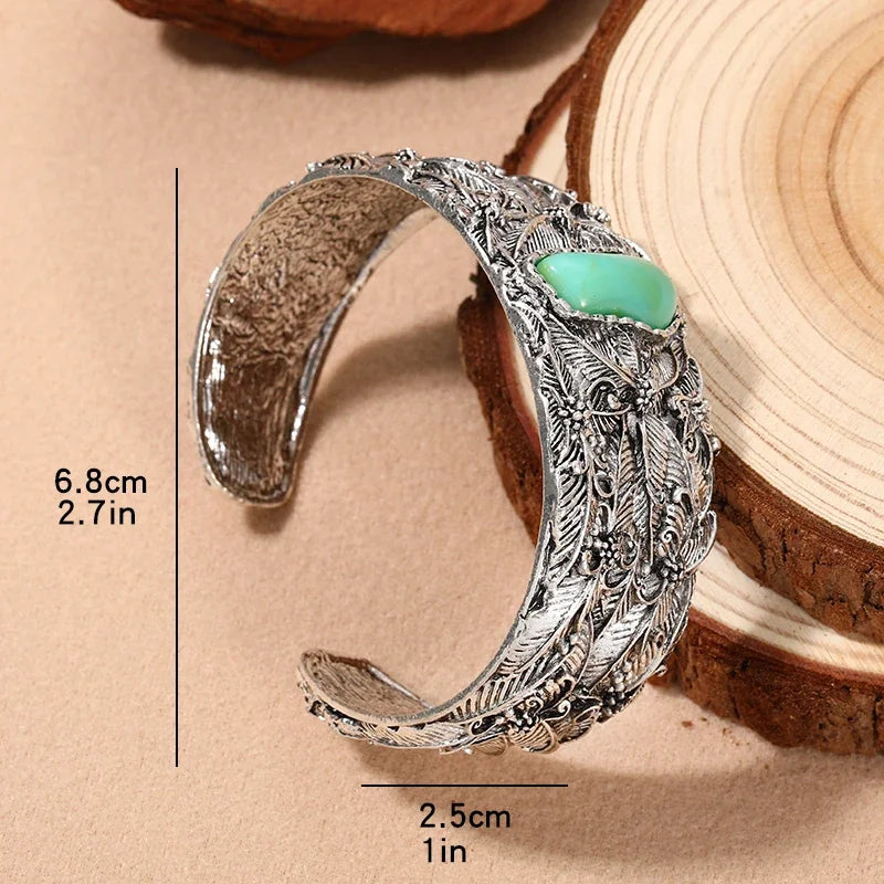 Bracelet manchette ethnique sculpté Vintage, Punk bohème, ouverture, feuilles, bijoux de mariage pour femmes