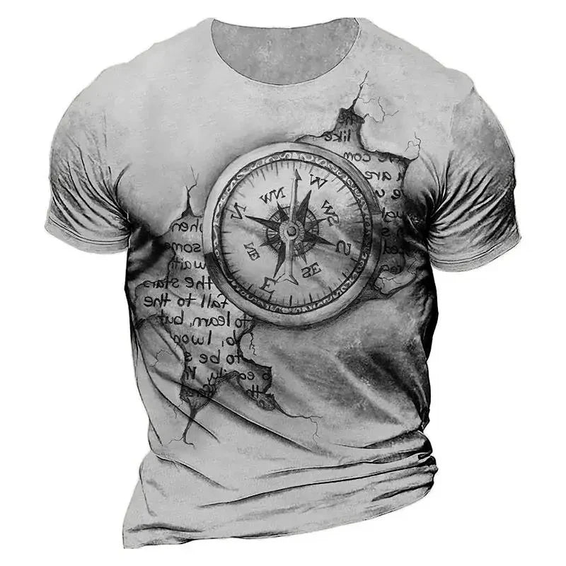T-Shirt à Manches Courtes et Col Ras du Cou pour Homme, avec Impression 3D de Boussole de Navigation, Zones Me 6XL