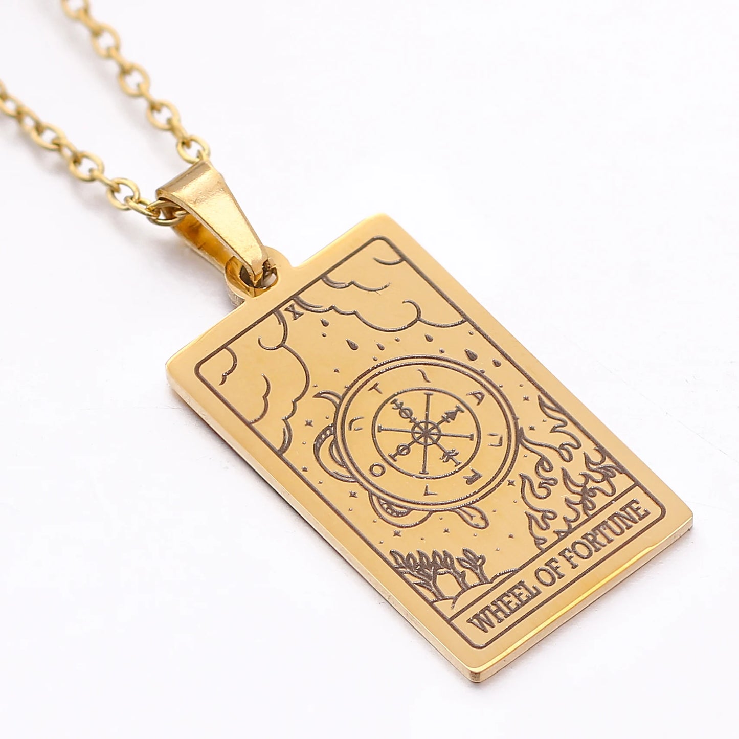 Collier de carte de Tarot en acier inoxydable, amulette porte-bonheur, bijoux ras du cou pour femmes, pendentif magicien/étoile/lune/soleil, vente en gros