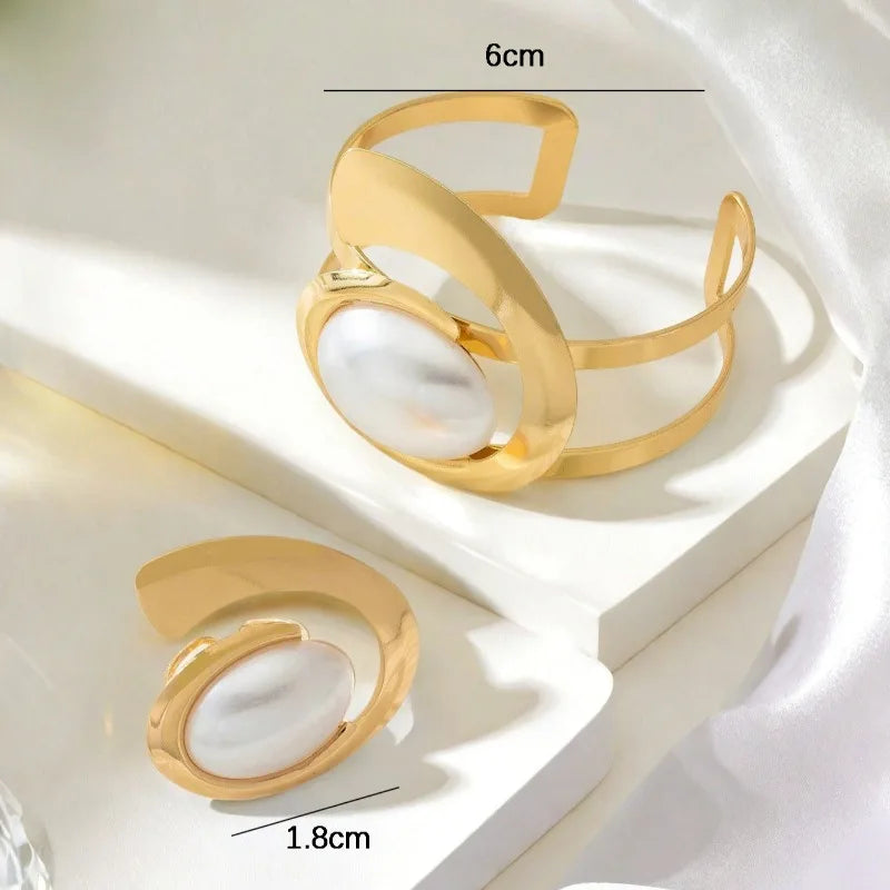 Ensemble de bagues et Bracelets en spirale de perles exagérées pour femmes et filles, bijoux de personnalité géométrique à la mode, cadeau de fête de vacances OL S247