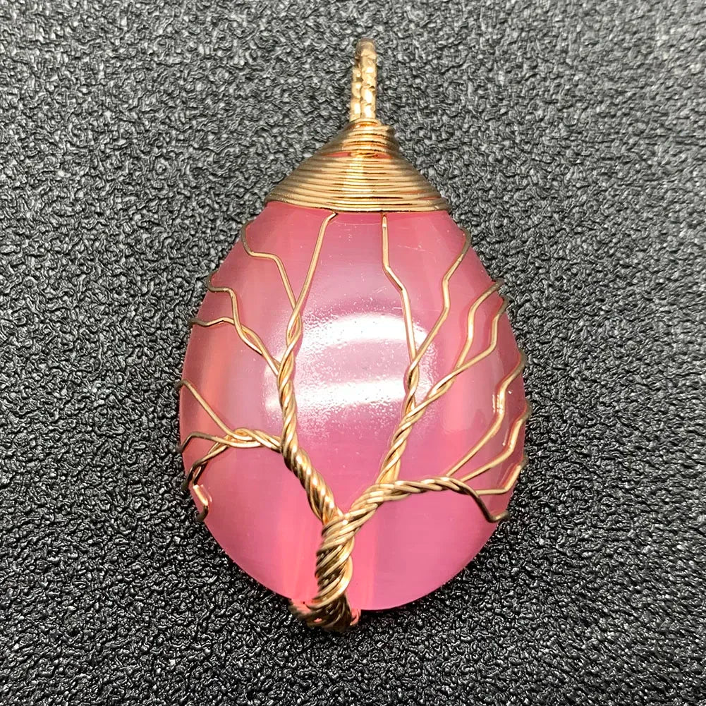 Pendentif en pierre naturelle pour femme, breloques en cristal, arbre de vie fait à la main, goutte d'eau, bijoux de déclaration, cadeau de bricolage, mode