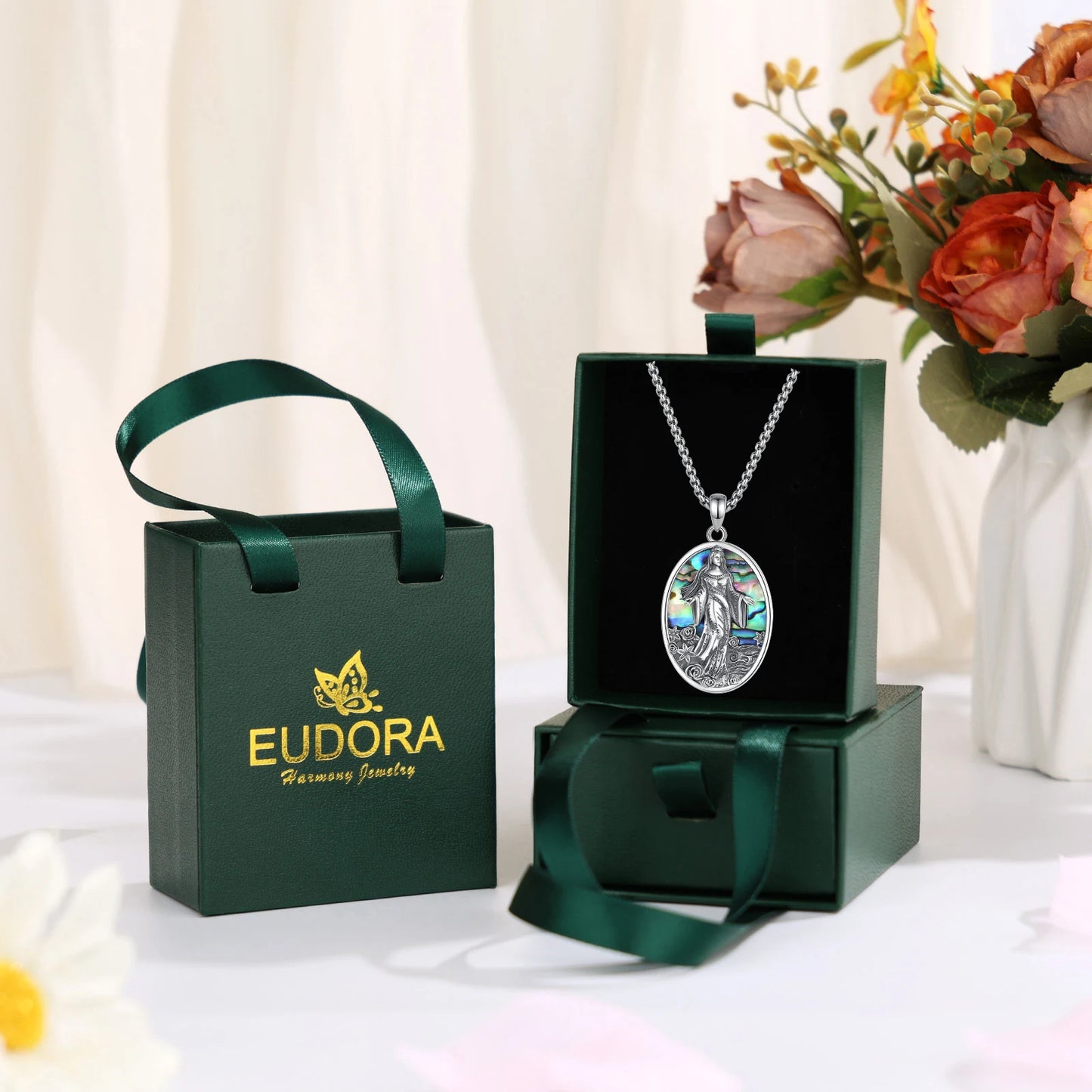 Eudora Original 925 en argent Sterling déesse de la mer Yemaya collier naturel coquille d'ormeau Lemanja amulette pendentif bijoux fins cadeau