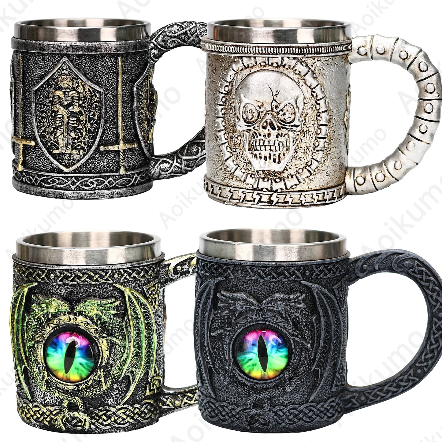 Dragon Eye Tankard 304 acier inoxydable intérieur médiéval croix épées chevalier bière thé café tasse Stein tasse 450ml Halloween cadeau