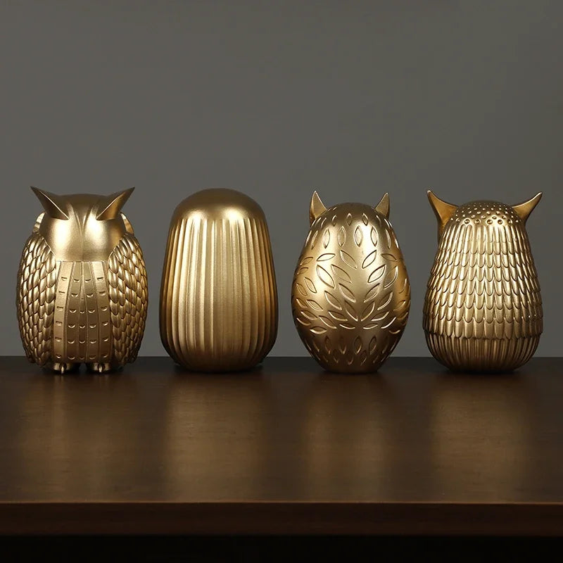 Statue de hibou en résine, Figurines de hibou doré mignon, décoration nordique pour la maison, Sculpture animale, artisanat intérieur de salon, ornements de bureau
