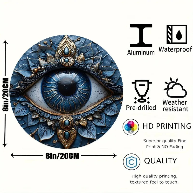 Art mural rond en aluminium Evil Eye – Parfait pour le salon, la salle de bain, la chambre à coucher, le garage et le café. | Pièce d'accent unique pour la maison