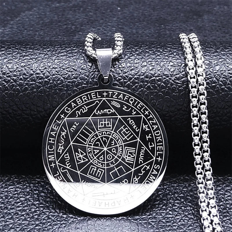 Colliers amulette des sept archanges en acier inoxydable pour hommes, collier Talisman sceau de salomon, bijoux de Protection