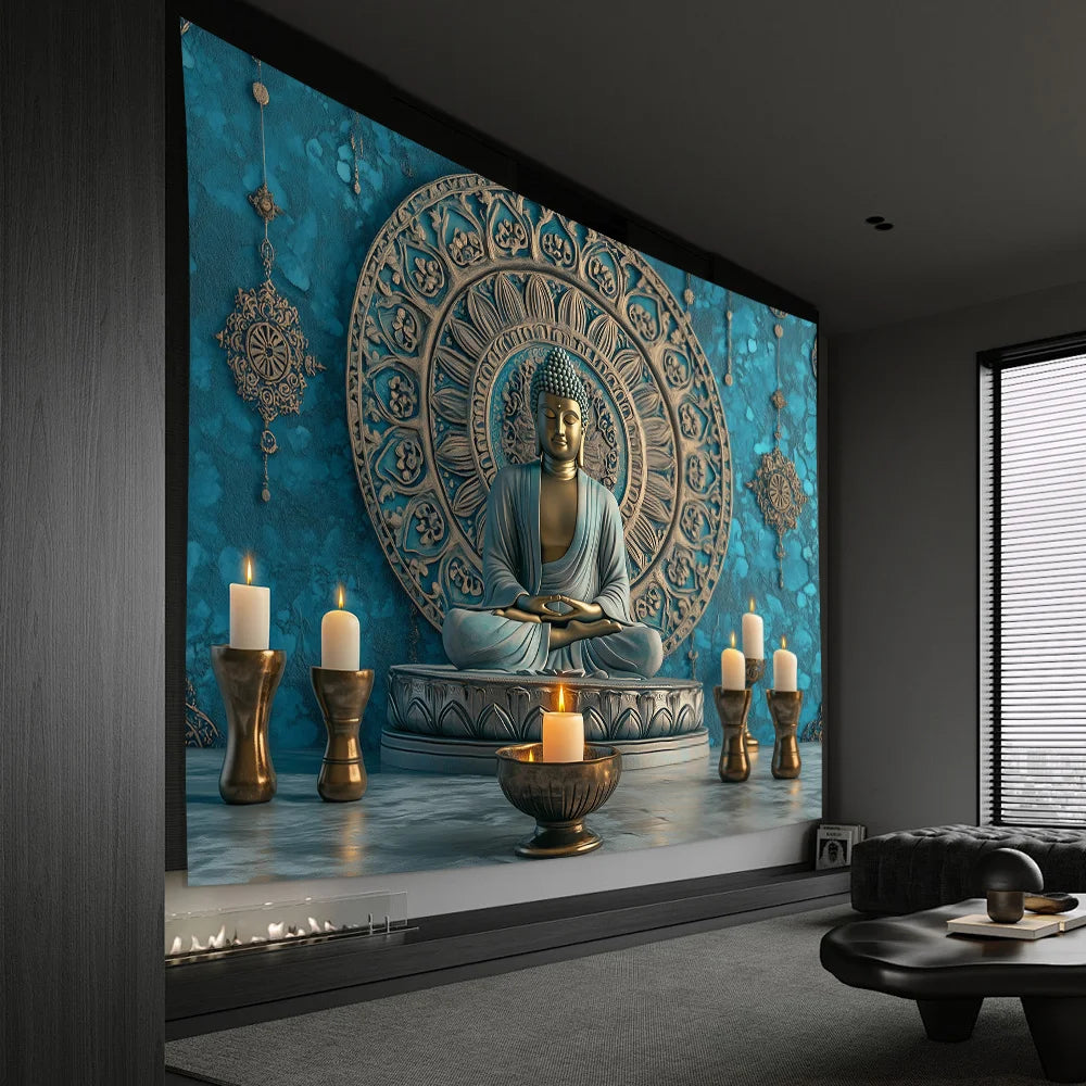 Tapisserie de bouddha 3D, décoration élégante pour la maison et le bureau, en Polyester, adaptée au salon, chambre à coucher, décoration de fête, tapisserie d'art murale