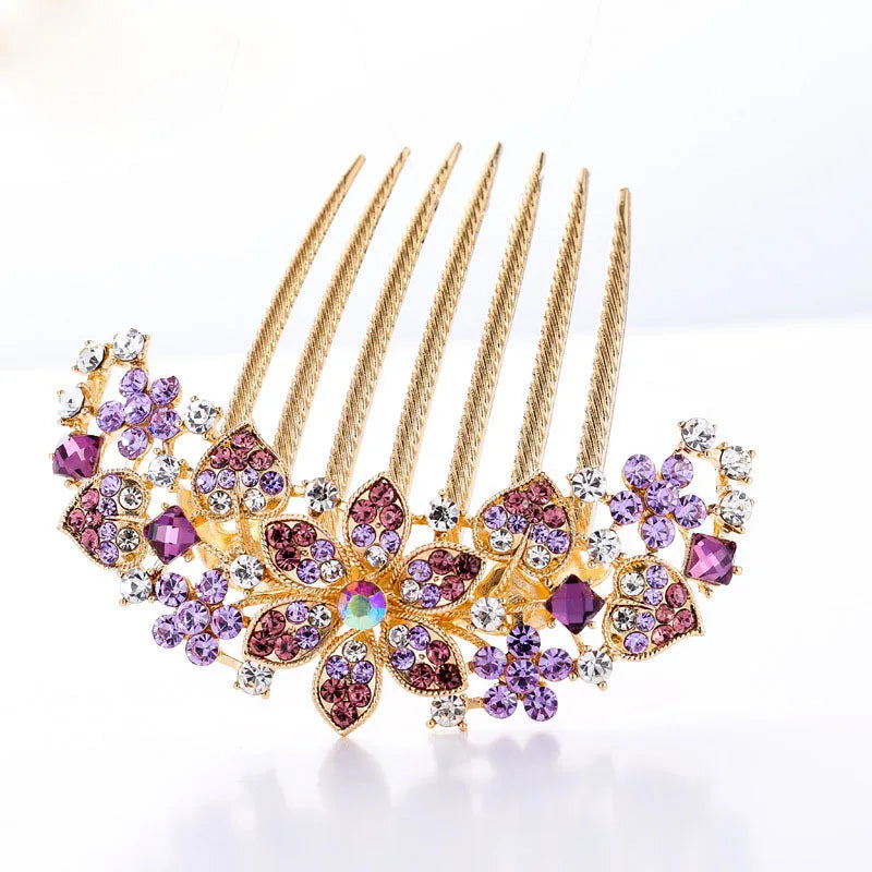 Peigne à cheveux en alliage de strass de luxe, accessoire Vintage élégant, épingle à cheveux fleur en cristal, bâtons pour femmes, accessoires pour cheveux