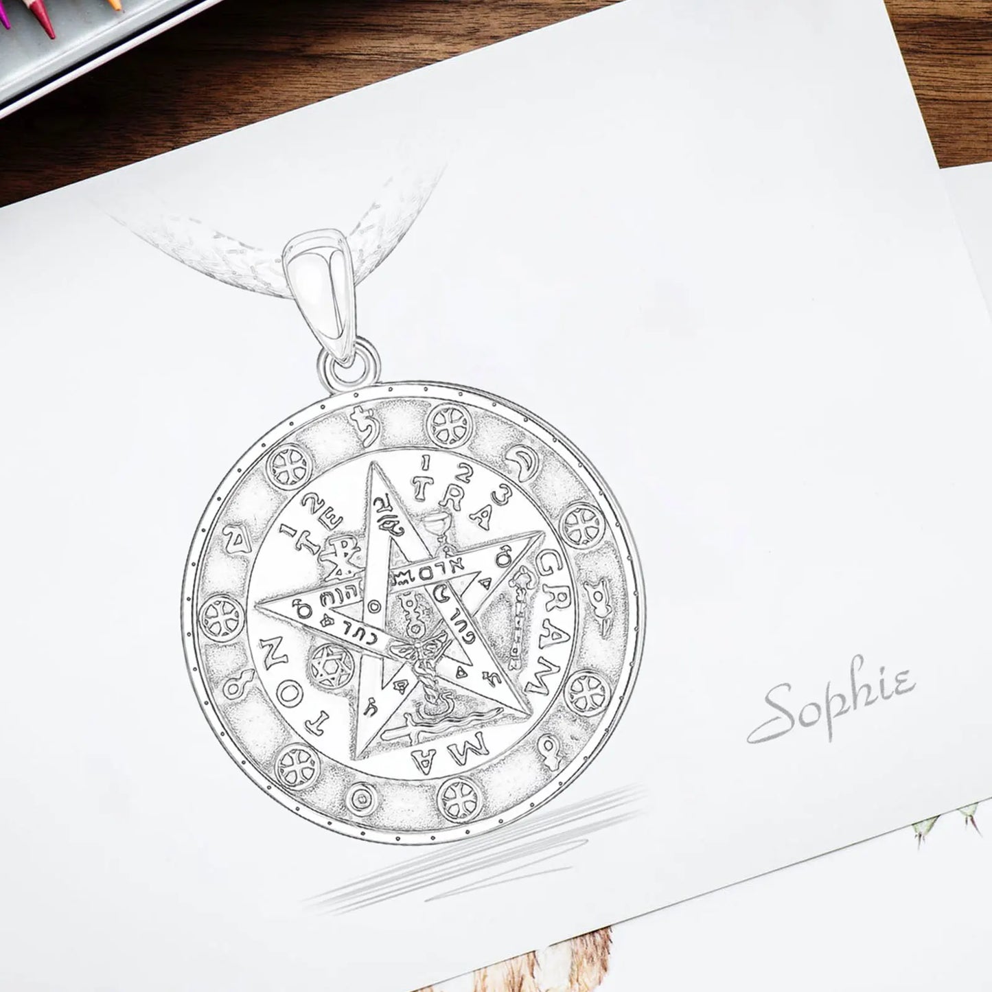 Collier Eudora en Argent Sterling 925 avec Pendentif Aile de Tétragramme en Or 18K – Amulette Symbolique Unisexe, Joaillerie Fine Contemporaine