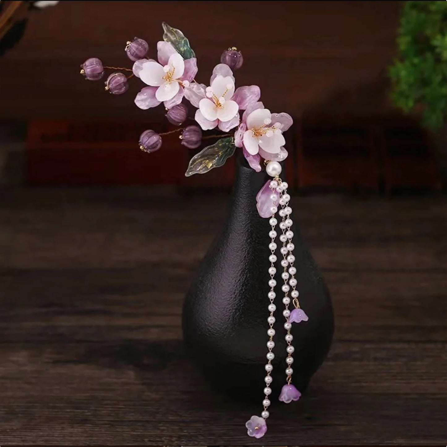 Épingles à cheveux à fleurs violettes, pétales acryliques faits à la main, couvre-chef floraux, pinces à cheveux perlées, bijoux de cheveux élégants pour femmes, mariée, mariage