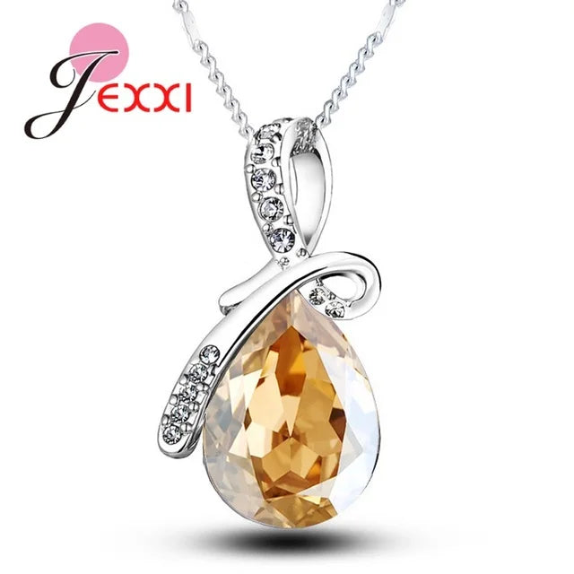 Pendentif goutte d'eau cubique en argent regardé 925, cristal de documents multiples, bijoux de fiançailles de mariage, cadeau pour les patients, contre-indiqué, colliers de la présidence