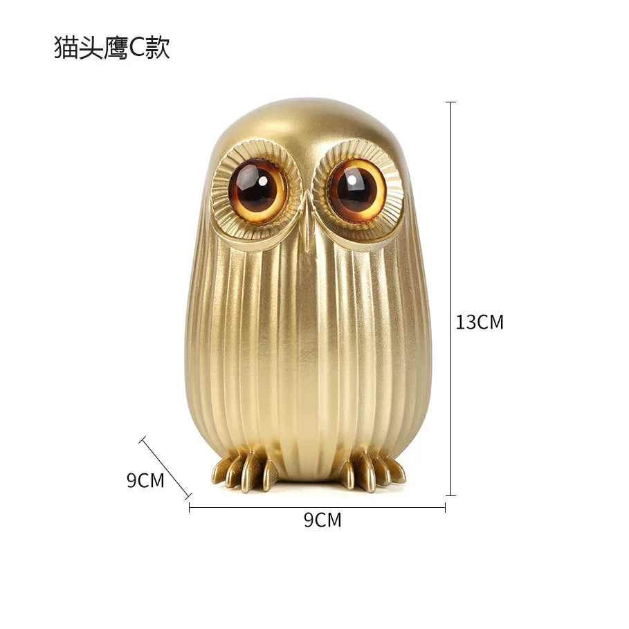 Statue de hibou en résine, Figurines de hibou doré mignon, décoration nordique pour la maison, Sculpture animale, artisanat intérieur de salon, ornements de bureau