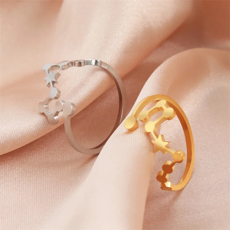 12 bagues de constellation pour femmes, anneaux ouverts et réglables du zodiaque pour adolescents, vergine, Cancer, balance, lion, poissons, bijoux, cadeau d'anniversaire