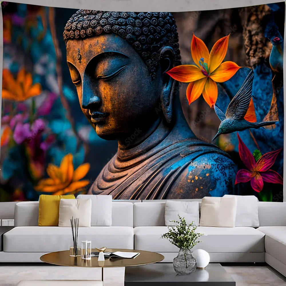Tapisserie de méditation de bouddha indien, décoration de chambre à coucher, mandala bohème, confection murale, yoga, polymères, serviette de plage, décoration d'intérieur