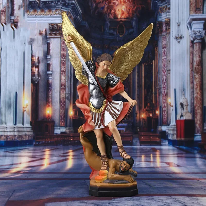 Statue de Saint Michael en résine, Sculpture d'ange, décoration de Michael archange défaut Lucifer Tramples, Figurine de démon