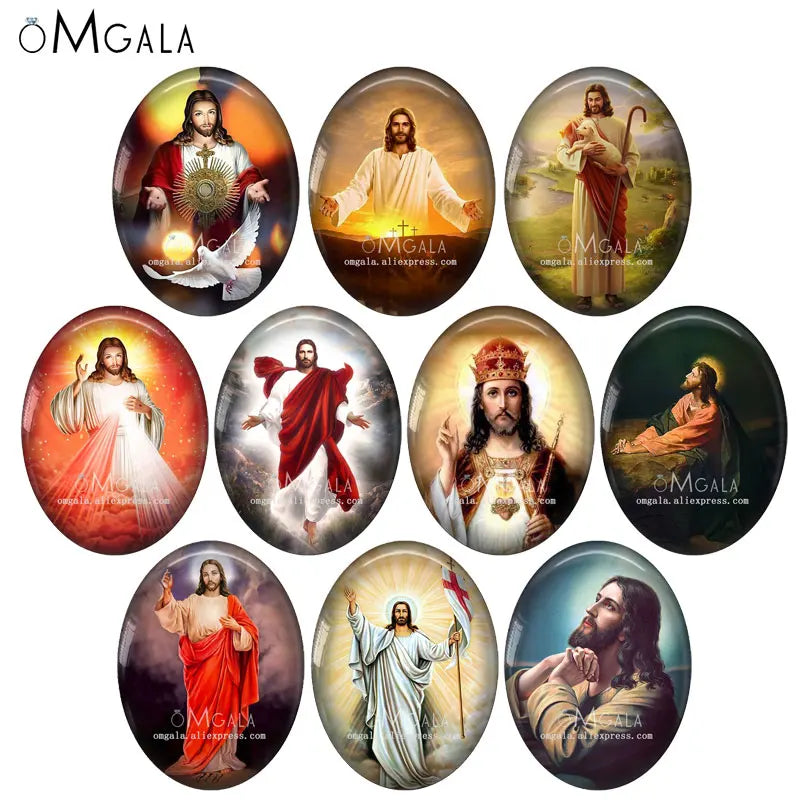 Cabochon Ovale en Verre à Dos pio, 10 Pièces, Motifs Rétro Vierge Marie et Bébé Jésus, 13x18mm/18x25mm/30x40mm