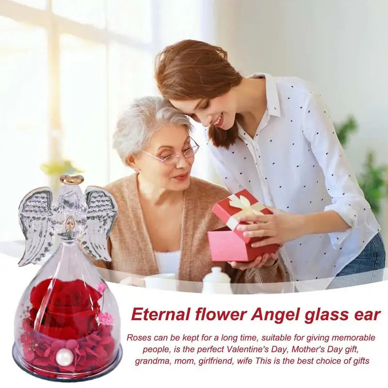 Ange Rose fleur éternelle ange verre romantique conservé Rose ange décor décoratif ange Statues et Figurines cadeaux pour maman