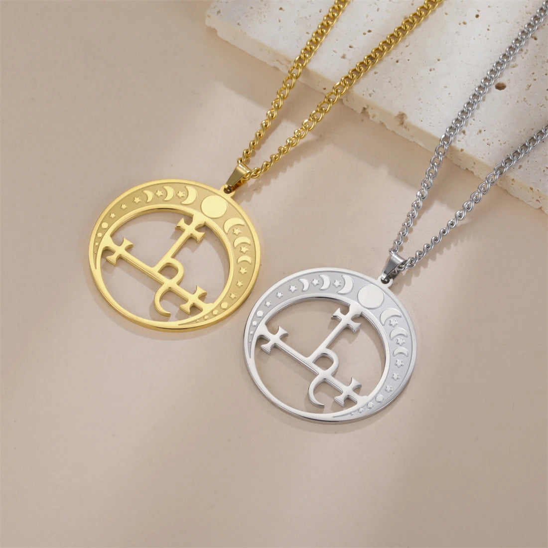 EUEAVAN Lilith démon sceau collier en acier inoxydable Vintage Satan saomon symbole pendentif tour de cou amulette bijoux cadeau en gros