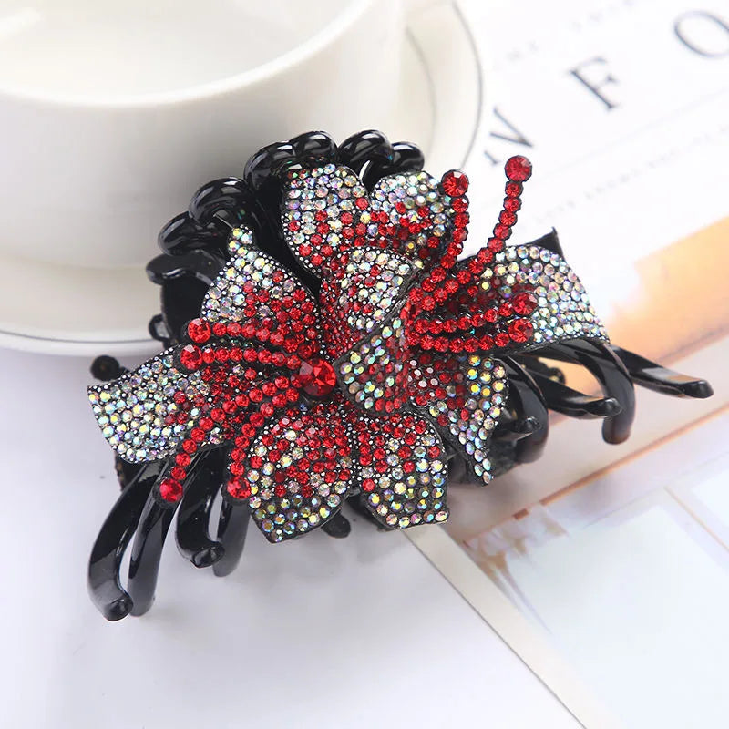 Pinces à cheveux à Double fleur, épingles à cheveux pour filles et femmes, Barrettes à strass, accessoires pour cheveux en forme de crabe, nouvelle collection