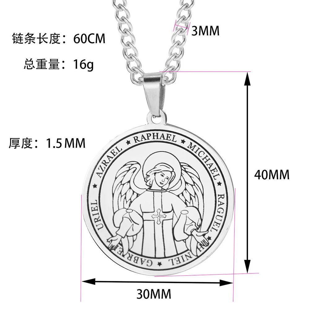 Religieux Azrael Gabriel Raphael Uriel Michael archange aile d'ange médaille en acier inoxydable pendentif collier bijoux