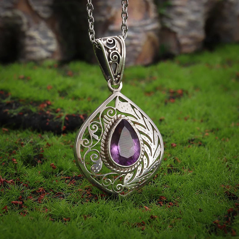 Collier pendentif en pierre précieuse en forme de goutte violette pour femme, style palais, élégant, banquet, danse, bijoux, accessoires, cadeau