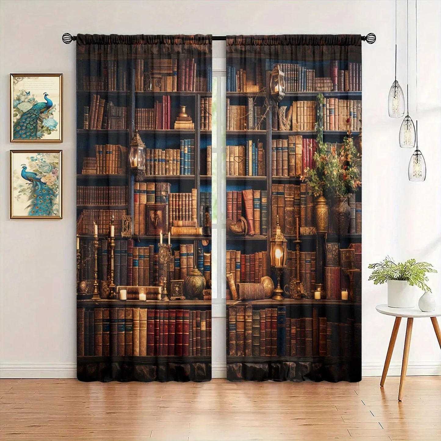 Rideau imprimé bibliothèque du moyen âge, 2 pièces, pour la décoration de la maison, traitement de fenêtre à poche pour chambre à coucher, bureau, cuisine, salon