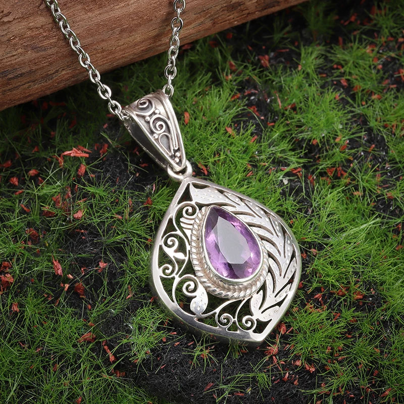 Collier pendentif en pierre précieuse en forme de goutte violette pour femme, style palais, élégant, banquet, danse, bijoux, accessoires, cadeau