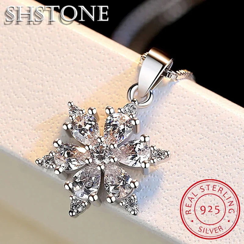 SHSTONE – collier avec pendentif flocon de neige en argent Sterling 925, Zircon AAA, pour femmes, bijoux fins de mariage