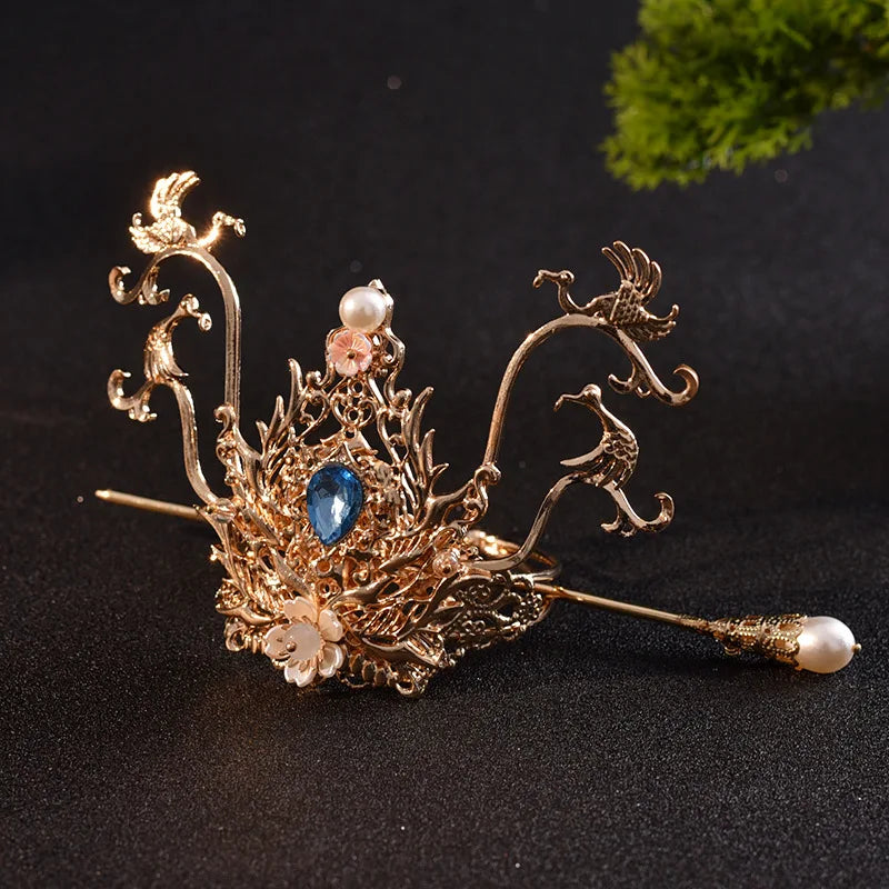 Couronne de cheveux Hanfu chinoise, chignon rétro queue de cheval, accessoire pour cheveux, couvre-chef en métal Vintage pour coiffure de fête Cosplay